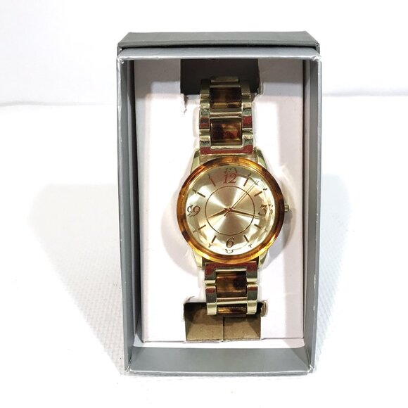 Women Wristwatch Gold Tone and Tortoise Removable Adjustable Links, Time and Tru - Picture 2 of 6